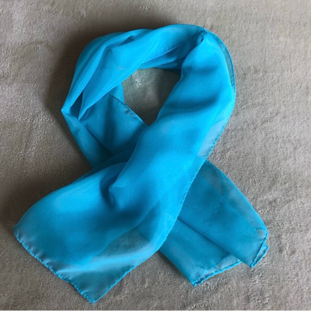 Scarves shear chiffon bundle 2 rectangle solid white aqua lightweight Vintage - Picture 2 of 8